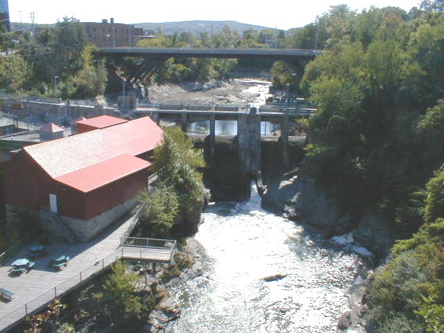 Stop at the Magog river falls and the power plant